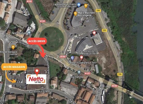 Plan d'accès du drive Netto Le Teil