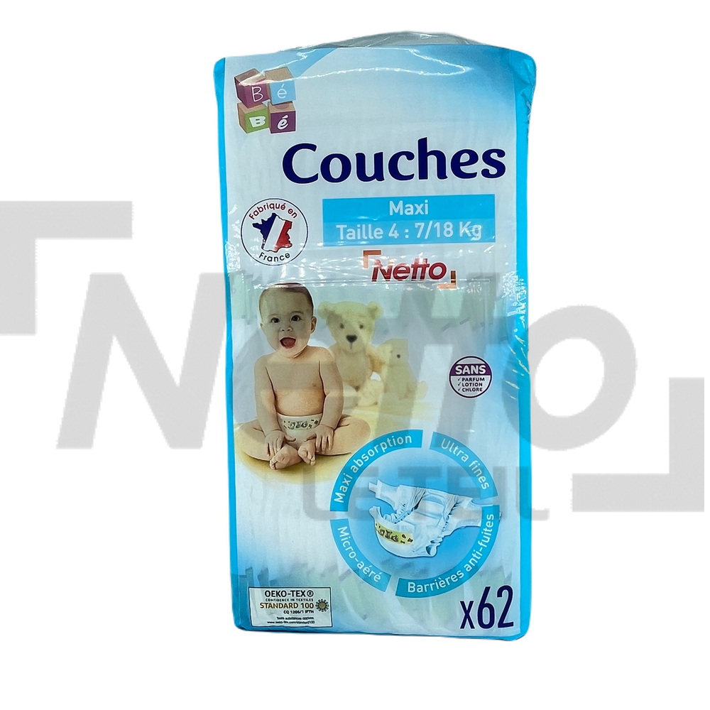 Couches taille 4 maxi 7-18kg x62 - NETTO NETTO 3250390639404