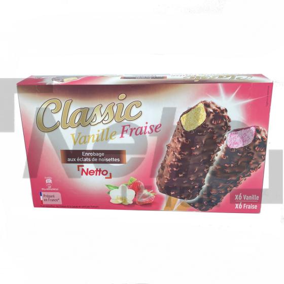 Classic glace vanille/fraise enrobées chocolat noisettes x12 467g - NETTO