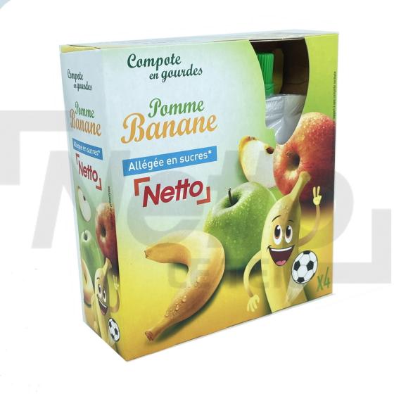 Compote en gourdes pomme/banane allégée en sucres x4 360g - NETTO