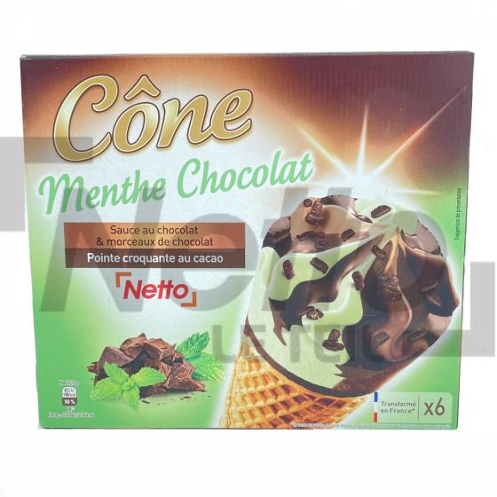 Cône menthe/chocolat et sauce chocolat avec morceaux x6 433,8g - NETTO