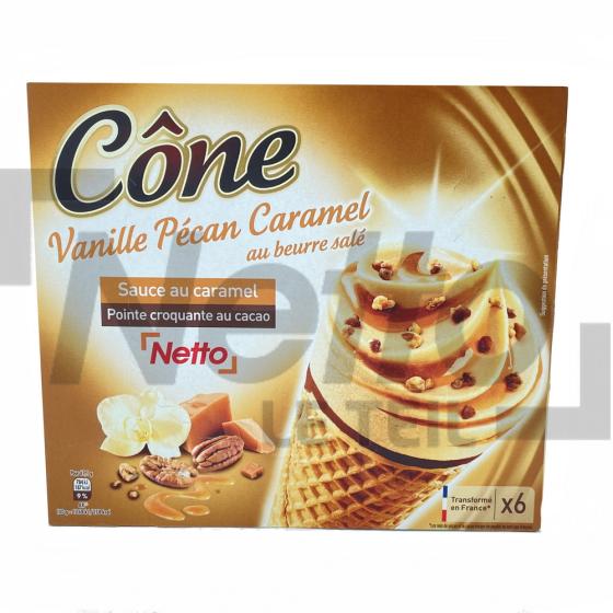 Cône vanille/pécan/caramel beurre salé et sacue caramel x6 402,6g - NETTO