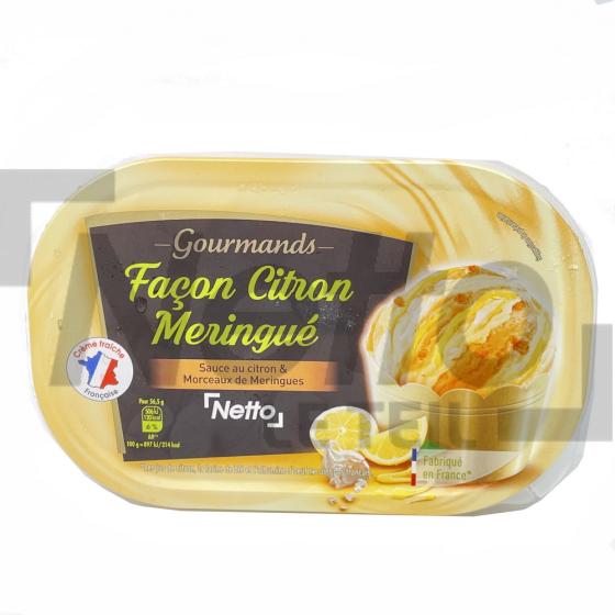 Crème glacée saveur citron meringuée avec morceaux meringues en bac 509g - NETTO