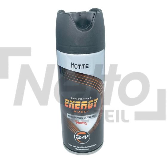 Déodorant homme  Energy musc anti-trances blanches 20cl - NETTO