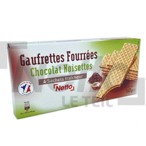 Gaufrettes fourrées saveur chocolat/noisette x4 sachets de 8 biscuits 160g - NETTO