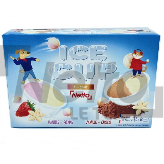 Ice cup pots de glace bi-goût vanille/fraise et vanille/chocolat x12 360g - NETTO