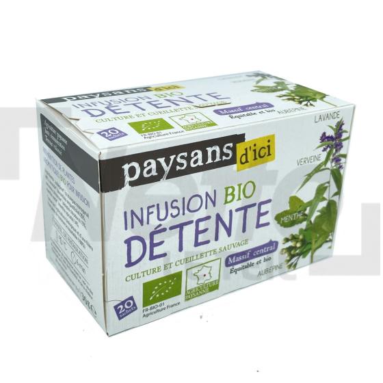 Infusion détente Bio saveurs aubépine/lavande/verveine citronnée/menthe verte x20 sachets 30g - PAYSANS D'ICI
