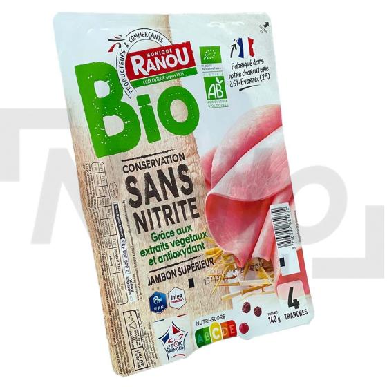 Jambon blanc Bio sans nitrite  sans couenne 4 tranches 140g - MONIQUE RANOU