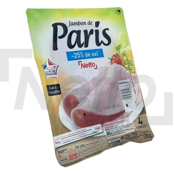 Jambon de Paris réduit en sel sans couenne 4 tranches 120g - NETTO