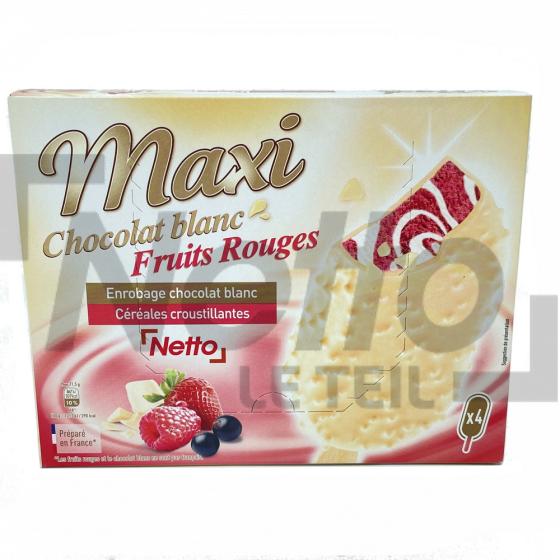 Maxi chocolat blanc et fruits rouges enrobage chocolat blanc et céréales x4 286g - NETTO