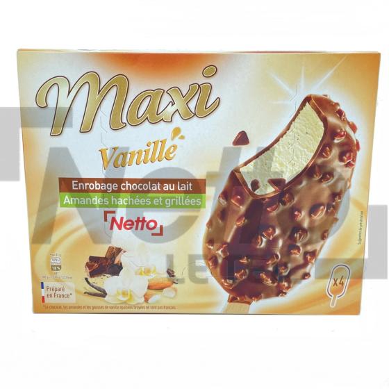 Maxi vanille enrobage chocolat au lait et amandes grillées x4 328g - NETTO