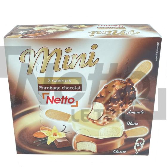 Mini glaces enrobées saveur chocolat/amandes/chocolat blanc x6 300g - NETTO