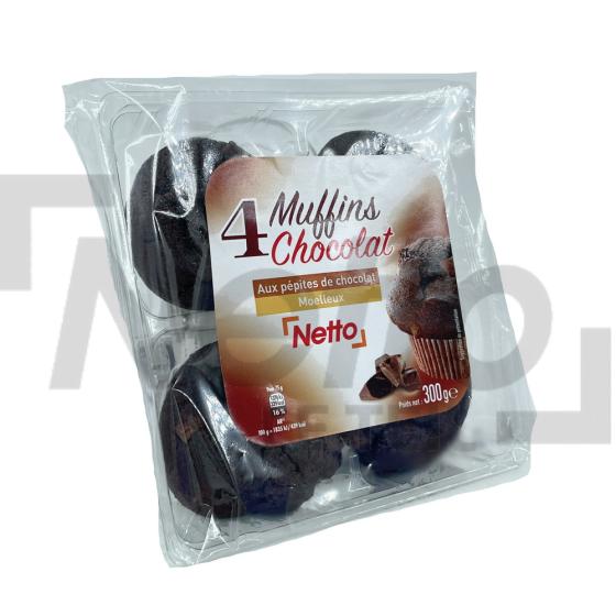 Muffins moelleux au chocolat et aux péites de chocolat x4 300g - NETTO