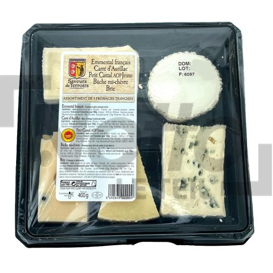 Plateau assortiment de lot de 5 fromages tranchés 400g - SAVEURS DE TERROIRS