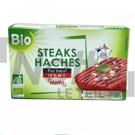 Steaks hachés Bio pur boeuf 15%MG x4 400g - NETTO