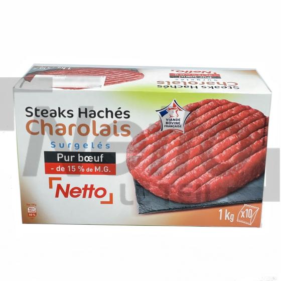 Steaks hachés charolais 15%MG x10 1kg - NETTO
