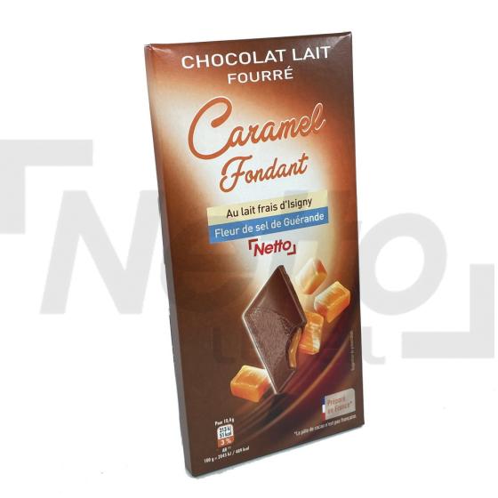 Tablette de chocolat au lait fourée au caramel fondant  et à la fleur de sel de guérande 125g - NETTO