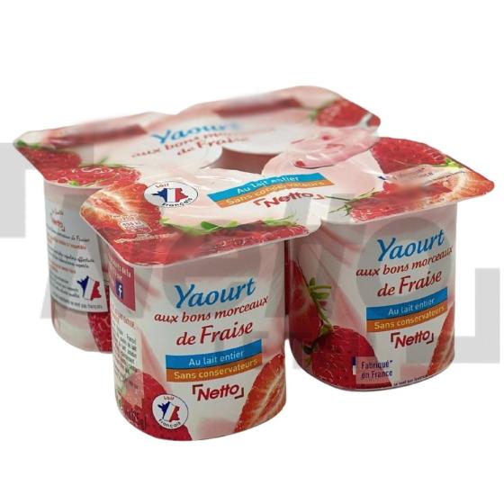 Yaourt aux fruits avec morceaux saveur fraise 4x125G - NETTO