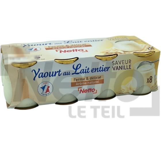 Yaourt saveur vanille au lait entier en pot en verre 8x125g - NETTO